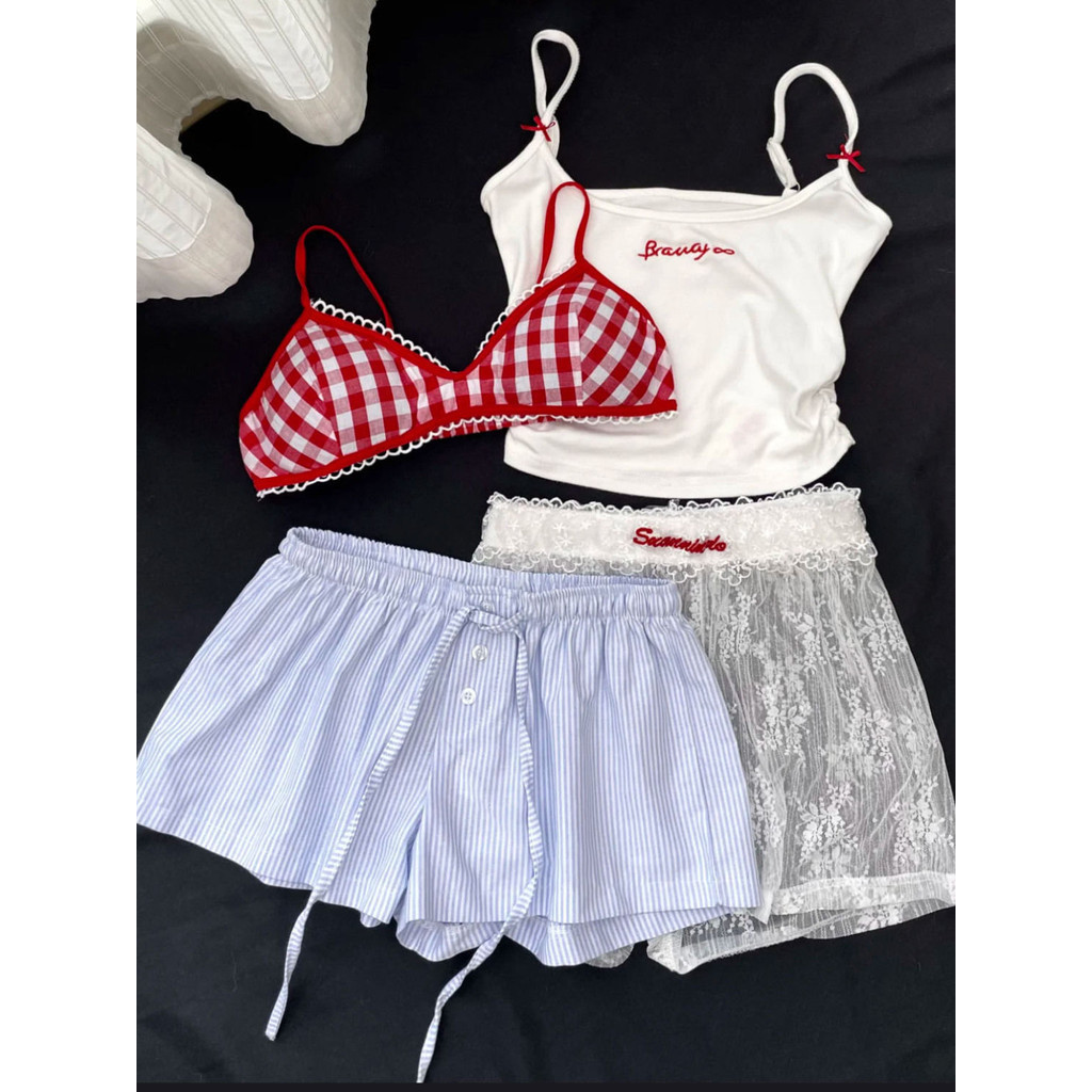 Quần Short Ren Milyfashion Lớp Trắng Mỏng Hơn Nhìn Chữ a Gợi Cảm Y2K Đế Sọc Quần Short