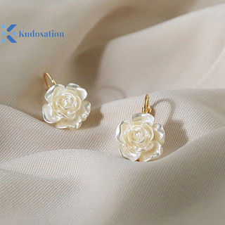 Kudosation Camellia Ngọc Trai Bông Tai Quyến Rũ Thanh Lịch Eesign Hoa Trắng Dangler Nữ Đảng Xu Hướng Phong Cách Quà Tặng Trang Sức Sang Trọng