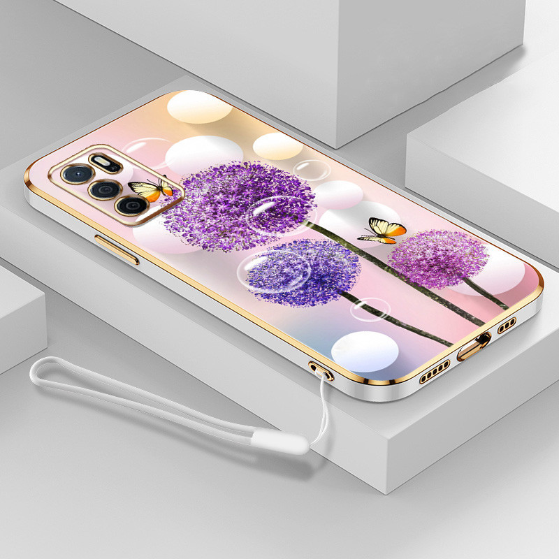 Ốp Điện Thoại YBD Cho OPPO Reno 12 Pro Reno 12F Realme C65 4G A3 Pro (Ấn Độ) Họa Tiết Hoa Bồ Công Anh Và Bướm Viền Vuông Vỏ Mềm Tinh Tế Có Dây Buộc