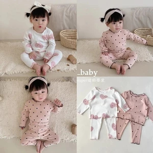 Bé Gái Ice Silk Ribbed Loungewear Phù Hợp Với Phong Cách Mới Bé Gái Dài Tay Bộ Đồ Ngủ Băng Nấm Cạnh Hai Mảnh Phù Hợp Với SKDR