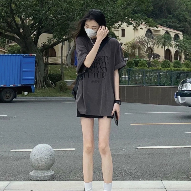Suxi Retro In Hình Thời Trang Rời Và Thường Ngày Mùa Hè Mới Cổ Tròn Áo Thun Nữ Tay Ngắn 240623