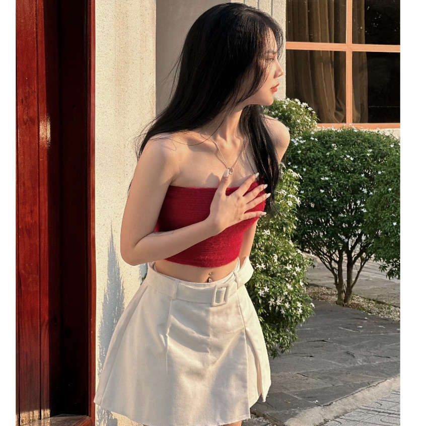 (Có tag đá xinh xắn) Áo CropTop Nữ, Áo Ống Lông Giả Màu Trơn Không Dây Ôm Dáng Vừa Vặn Cho Nữ - A258