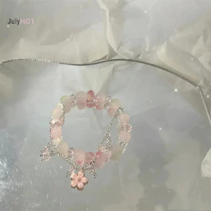 Julyhot Thời Trang Ngọt Ngào Nhỏ Đào Hoa Đính Hạt Vòng Tay Mặt Dây Chuyền Dành Cho Nữ Bé Gái Nhẹ Đàn Hồi Vòng Tay Trang Sức Phụ Kiện Massivedeals