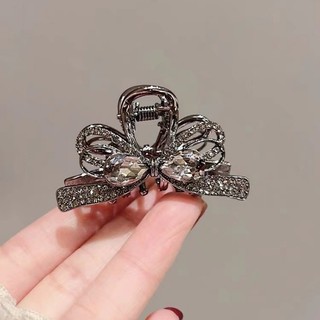 Mauropoli [Sẵn sàng] Kẹp kẹp kẹp tóc nơ pha lê màu đen cao cấp vừa phải Tính khí thời trang Đầu lưng nửa mảnh tóc lấy kẹp cá mập