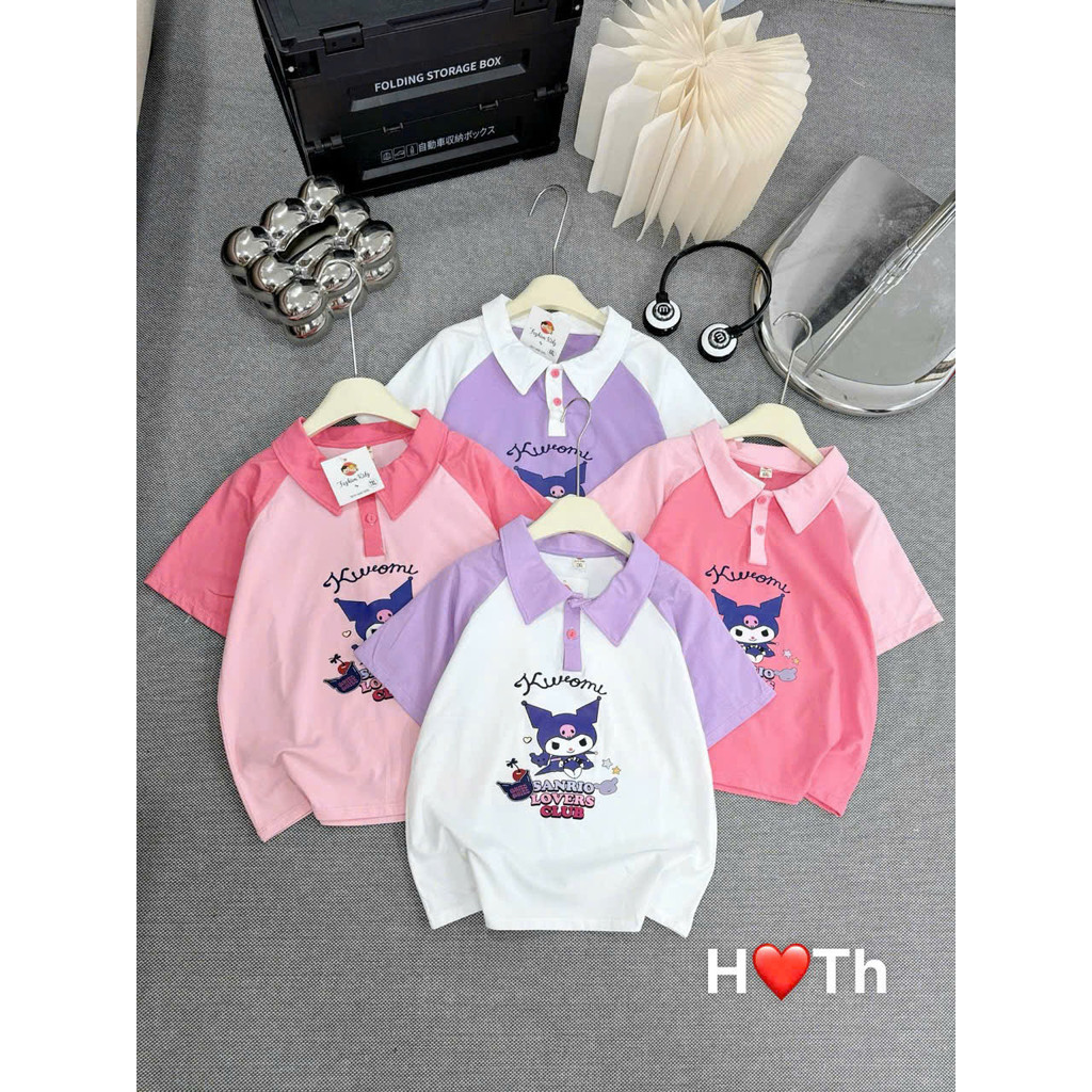 áo polo bé gái kuromi siêu đẹp hàn quốc cao cấp 13-35kg. áo phông có cổ bé gáí, áo thun đi học bé gái