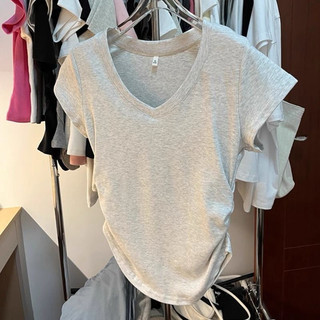 Áo Thun, Áo babytee croptop nữ cổ tim rúm eo