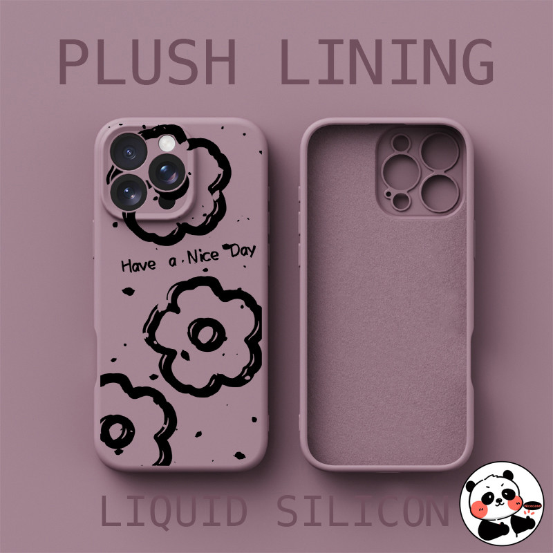 Ốp điện thoại Silicon lỏng lót sang trọng cho iQOO Z9 Turbo Neo 10 9 Neo10 Neo9 Pro 5G 4G Vỏ hoa đen đơn giản dễ thương Vỏ chống sốc mềm