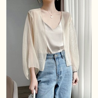 Áo khoác ngoài Shimmer Fairy chống nắng cho phụ nữ, áo khoác chiffon mỏng, khăn choàng ngắn, áo siêu trong suốt