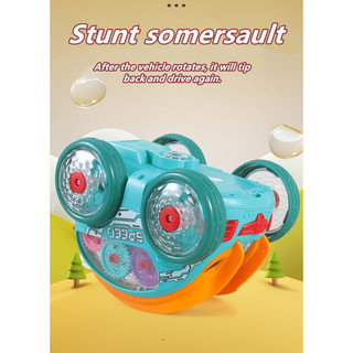 Xe đóng thế điện xoay 360 xe tải nhẹ nhạc trong suốt bánh răng đa năng ô tô đồ chơi trẻ em ô tô