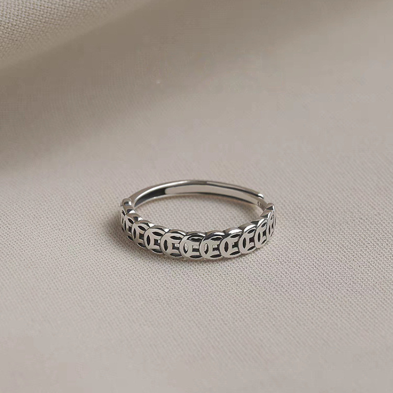 Retro Money-Fortune Good Luck Ring Nữ Thiết kế độc đáo Mở đơn giản Điều chỉnh