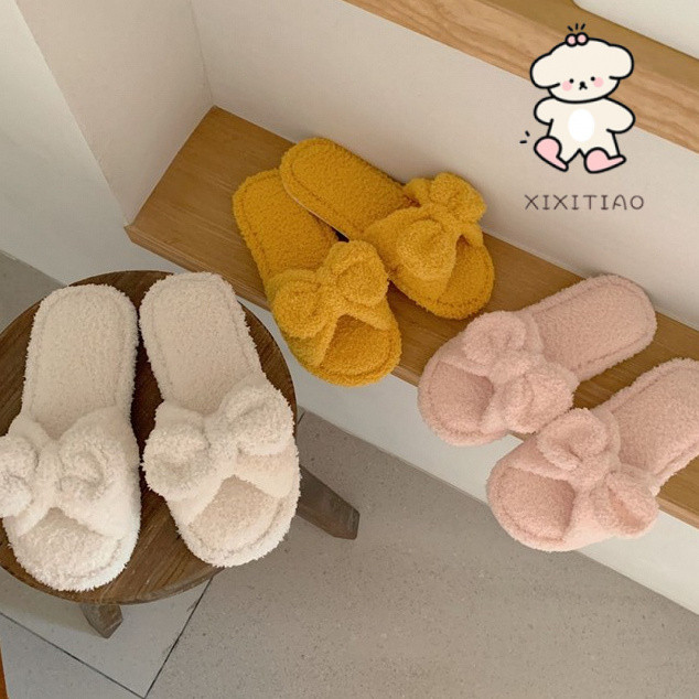 Xixitiao Cô Gái Thu Đông Phong Cách Mới Thời Trang Chống Trơn Trượt Trong Nhà Sử Dụng Dép Sang Trọng Phong Cách Công Chúa Cô Gái Dễ Thương Trái Tim Bông Dép