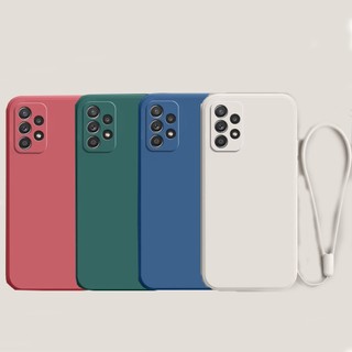 Thời Trang Mới Cho Galaxy A13 A23 A52 A52S A72 A32 4G Khung Ốp Lưng Vuông Mỏng Mềm TPU Vỏ Silicon Có Dây Đeo Tay