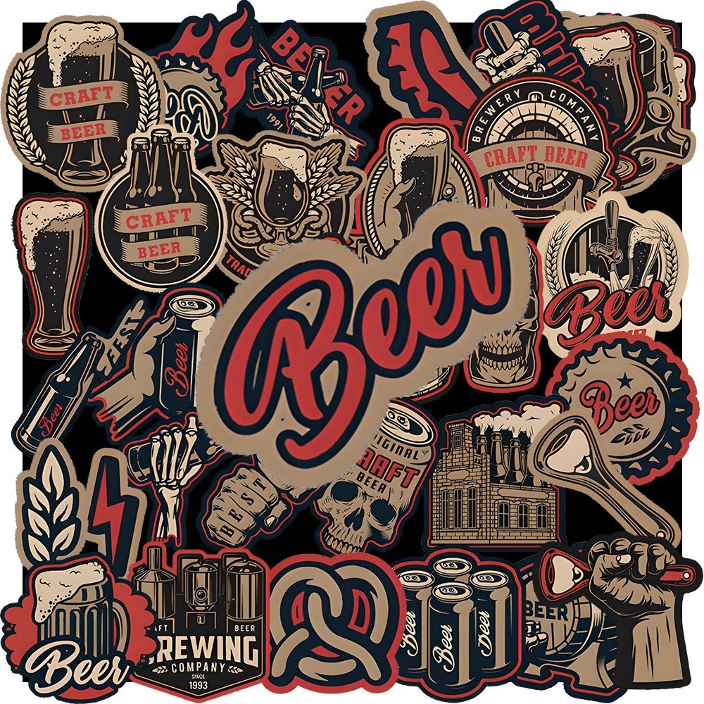 50 cái Sticker Retro Beer chống nước, Decal Beer Vintage dán vali, điện thoại, mũ bảo hiểm