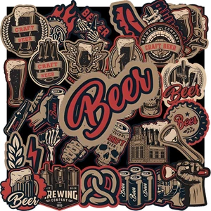 50 cái Sticker Retro Beer chống nước, Decal Beer Vintage dán vali, điện thoại, mũ bảo hiểm