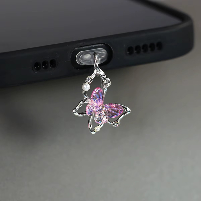 1 Chiếc Mặt Dây Chuyền Điện Thoại Bướm Dễ Thương Cắm Bụi Tương Thích Cho IPhone Và Android Cổng Sạc Điện Thoại