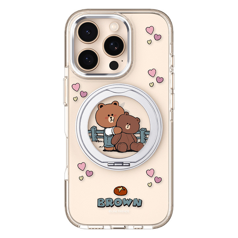 Ốp điện thoại IPhone 16 Vỏ bảo vệ LINE FRIENDS Gấu nâu Corny Rabbit Stand Kim loại Thân thiện với da 15 promax Trong suốt 14PM Vỏ bảo vệ toàn diện chống sốc siêu mỏng