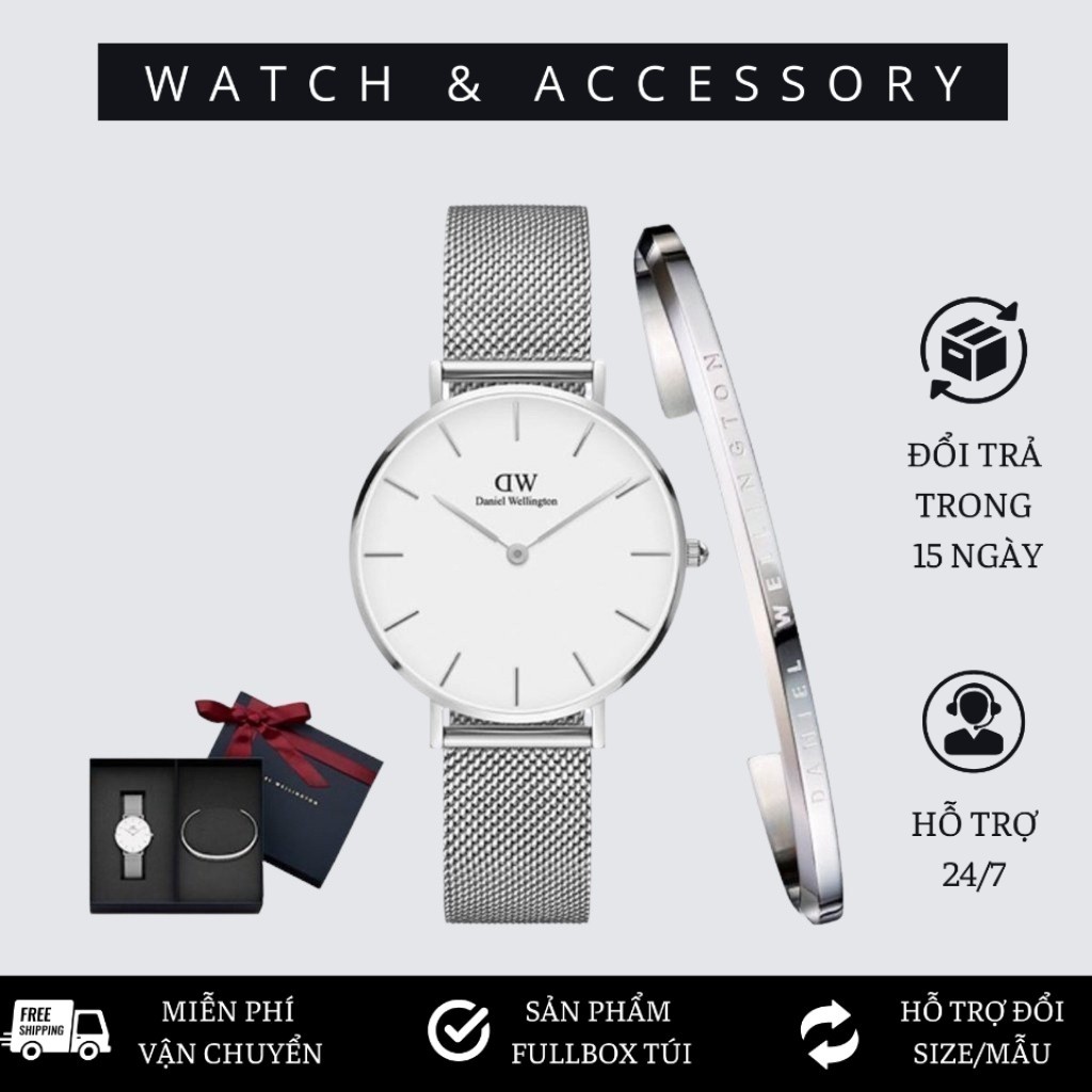 Đồng Hồ Nữ Daniel Welington Classic Petite Sterling White & Vòng Tay D_W Cuff Chính Hãng - DANIEL WATCH STORE VN