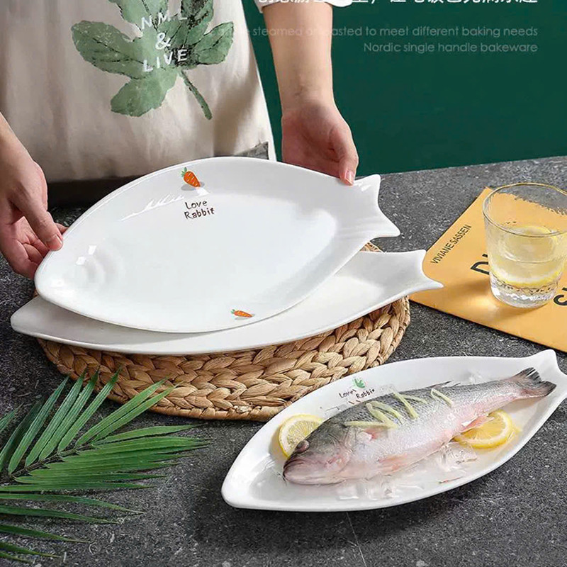 Đĩa Sứ Hình Con Cá 14 Inch Dài 36cm Decor Thức Ăn Đẹp Mắt - Bát Đựng Trái Cây Oval  Đồ Ăn Con Cá Cute