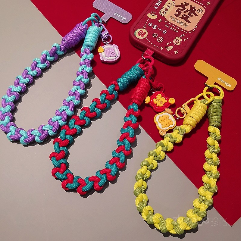 Phụ Kiện Điện Thoại Di Động Tiền May Mắn Điện Thoại Di Động Dây Đeo Cổ Tay Ngắn Nữ Dây Đeo Tay Ngoài Trời Chống Trộm Mạnh Bền Dây Bện Du Lịch