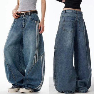 Gksss Quần Jean Nam American High Street Loose Casual Chất Lượng Cao Phong Cách Trung Tính Quần Jean Sọc Bên