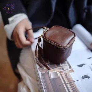HFTOY Chất Lượng Cao Tối Giản Rau Da Bò Da Di Động Túi Son Môi Đồng Xu & Đựng Thẻ Túi Vuông ~