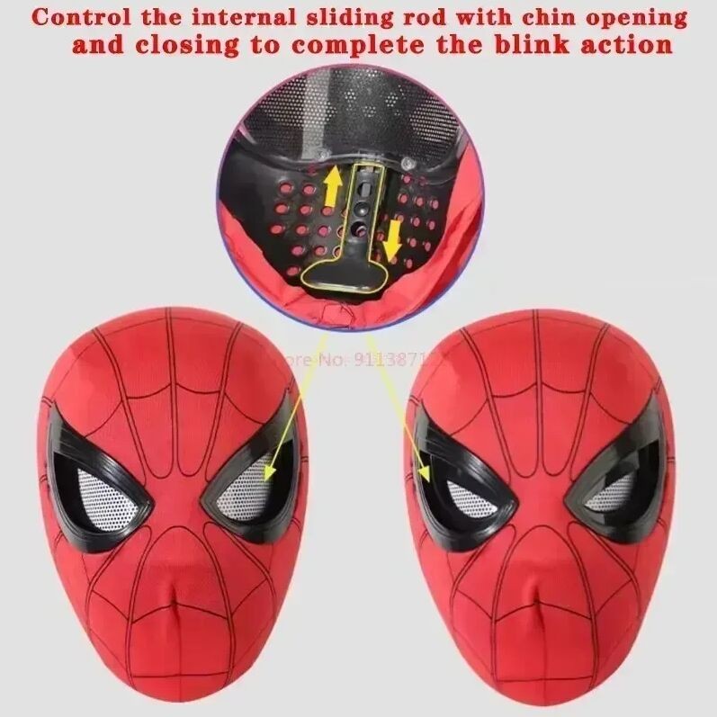 1: 1 Mascara Người Nhện Mũ Cosplay Người Nhện Cảm Ứng Đèn Led Di Chuyển Mắt Mặt nạ Điện Tử Đàn Hồi Vải Đồ Chơi