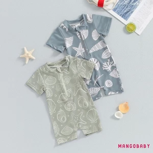Mg-kids Bé Trai Đồ Bơi Mùa Hè Thường Ngày Dễ Thương Yếu Tố Biển In Dây Kéo Tay Ngắn Monokini Đồ Bơi