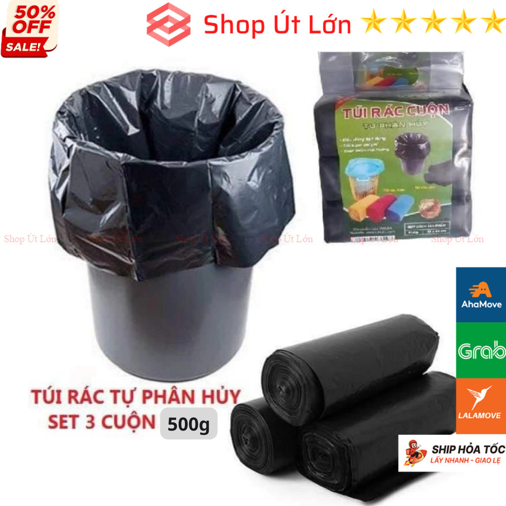 Combo 3 Cuộn Túi Rác Tự Phân Hủy, Bao Rác Đen Kích Thước Lớn 55 x 65 cm ...