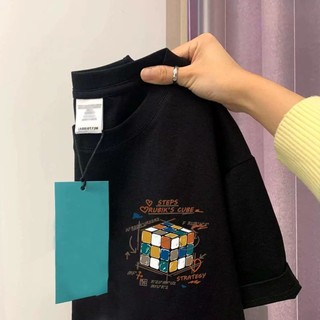 Áo thun ngắn tay mới mùa hè cotton nguyên chất cổ tròn in hình áo thun dáng rộng