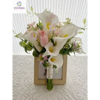 Bó hoa cưới cầm tay cô dâu từ hoa lụa và rum cao su non CEVERIA GA-77
