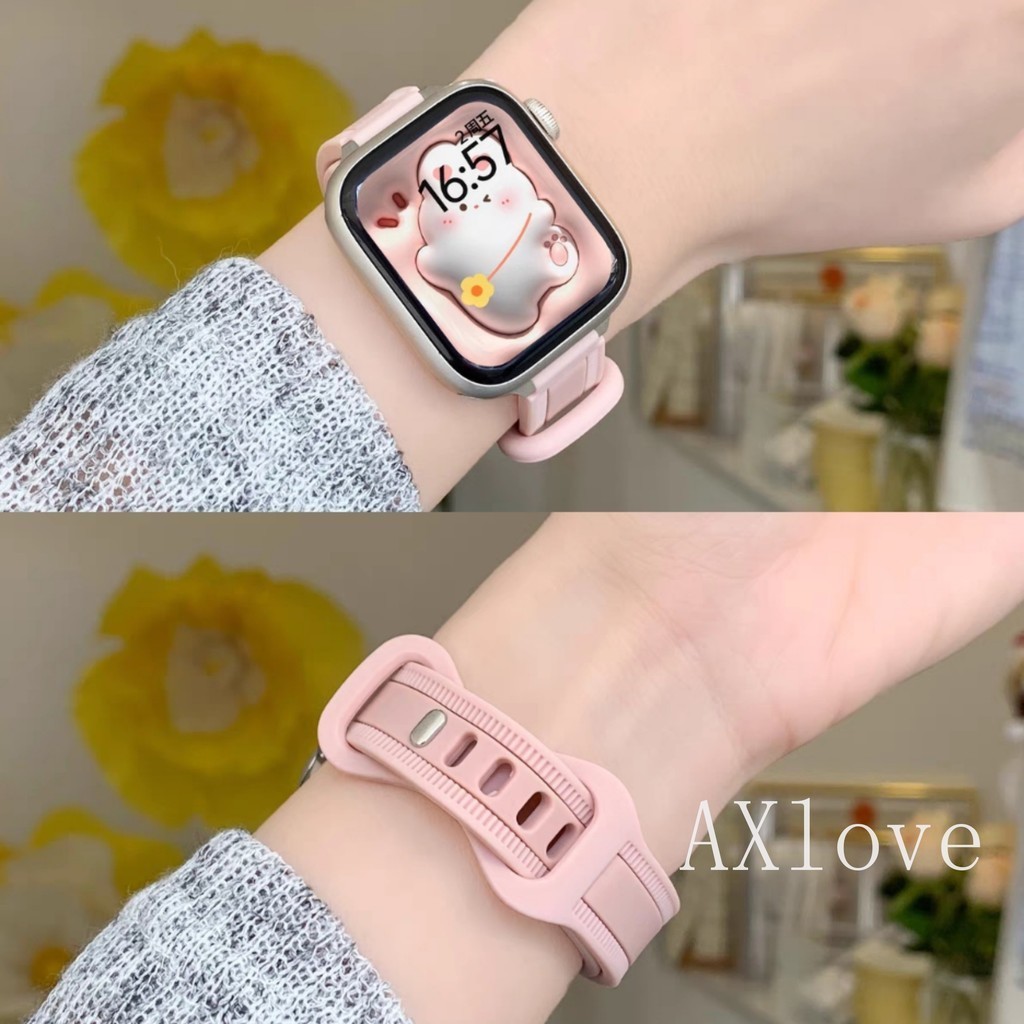 Dây đeo silicon S11 thời trang dễ thương cho Apple Watch Ultra 2 49mm Series 9 45mm 41mm 44mm 40mm 42 38 mm Vòng đeo tay thể thao cho iwatch 8 7 Se 3 4 5 6 ban nhạc