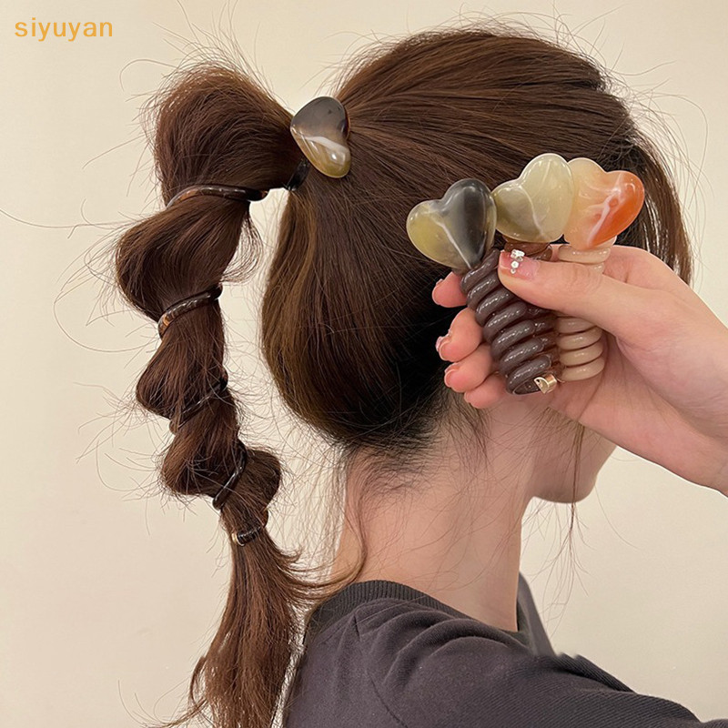 Siyuyan 1 Dây Cao Su Co Giãn Trái Tim Cho Nữ Bé Gái Dây Điện Thoại Dây Buộc Tóc Vòng Xoắn Ốc Cuộn Dây Tóc Đuôi Ngựa Phụ Kiện VN
