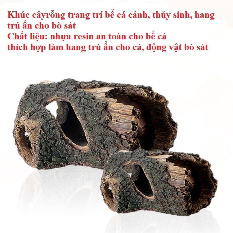 Khúc cây rỗng mục nát trang trí bể cá cảnh thủy sinh, hang trú ẩn bò ...