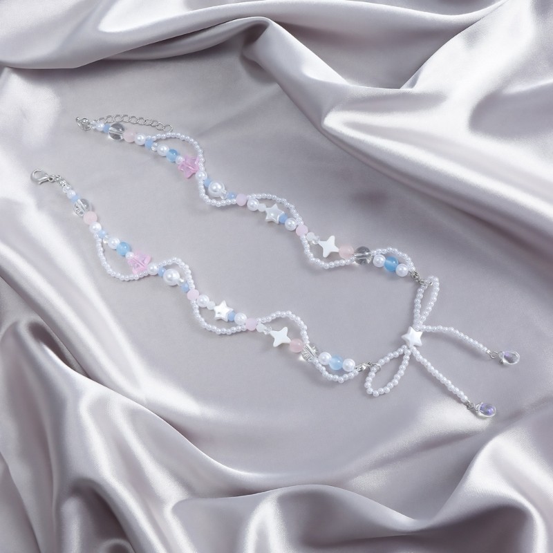Vòng cổ nơ KING Dainty với mặt dây chuyền hình ngôi sao thanh lịch Trang trí chuỗi xương đòn