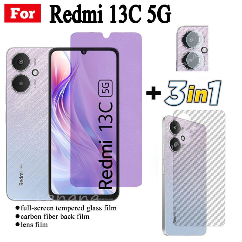 Redmi 13C 5G Kính cường lực chống ánh sáng xanh cho Redmi Turbo 3 Redmi A3 Note 13 Pro 4G 5G Bảo vệ màn hình + Phim ống kính máy ảnh + Phim mặt sau