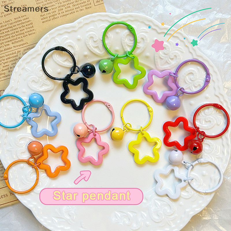 {Streamers} Móc khóa kim loại có vòng khóa Mặt dây chuyền ngôi sao mở Móc khóa màu để làm đồ trang sức Diy Phụ kiện mới