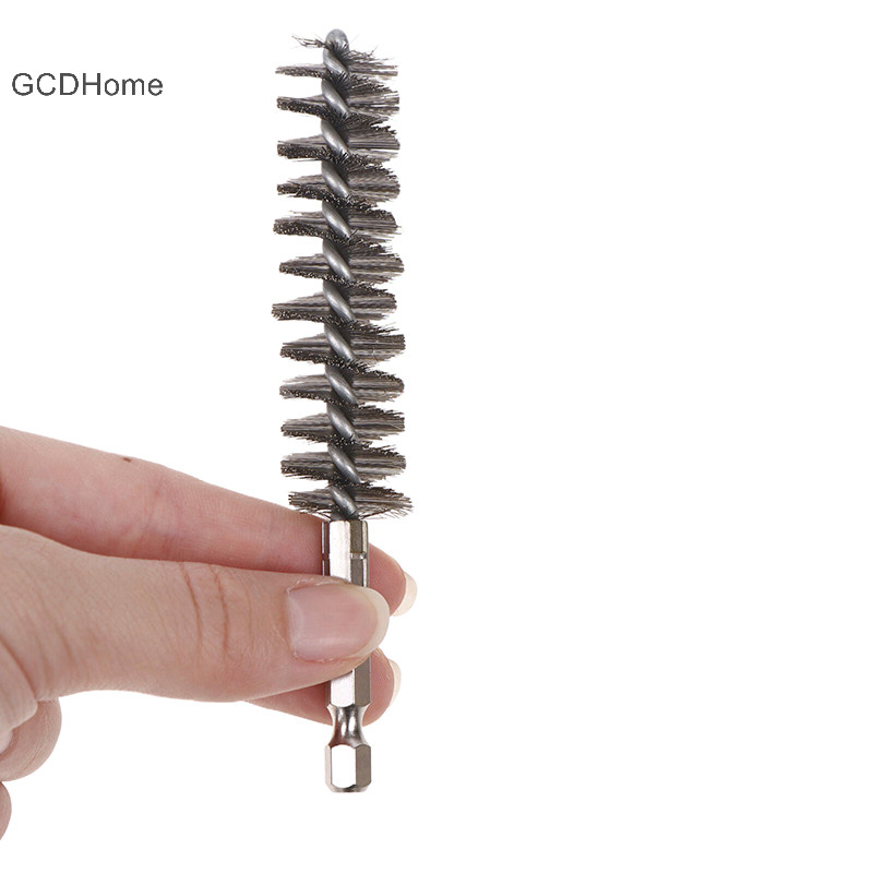 Gcdhome 1 / 6 Bàn chải làm sạch lỗ khoan 1 / 4 "Tay cầm lục giác Bàn chải dây thép không gỉ để làm sạch chống gỉ Cổng ống 8-19mm HOT