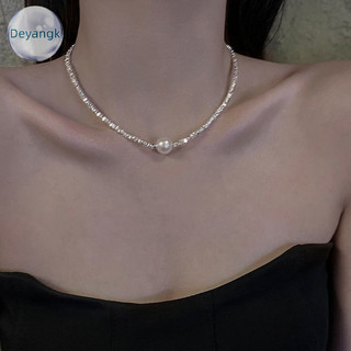 Deyangk Bạc Gãy Ngọc Trai Mặt Dây Chuyền Vòng Cổ Dây Chuyền Opal Sáng Bóng Nữ Tính Khí Trang Sức Vòng Cổ Choker Trang Sức Cưới Quà Tặng Sinh Nhật VN