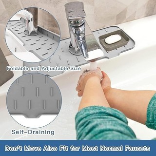 Silicone faucet mat: quick-drying, non-slip, easy to wash. For kitchen and bathroom. Gray.