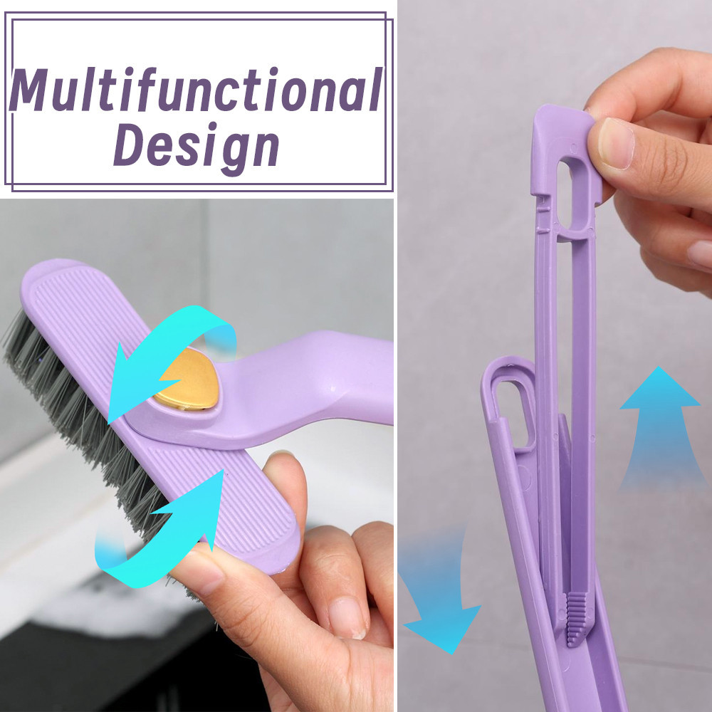 Bàn chải khoảng cách xoay 360 độ - Dụng cụ làm sạch vết xước 2 trong 1 có kẹp - Hình chữ V, Lông cứng, Đa năng - Dành cho phòng tắm, nhà bếp, khoảng cách cửa sổ, góc - Dụng cụ vệ sinh gia đình