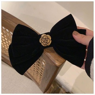 Kẹp Tóc Nơ Vải Nhung Họa Tiết Hoa Trà Phong Cách vintage Thời Trang Cho Nữ