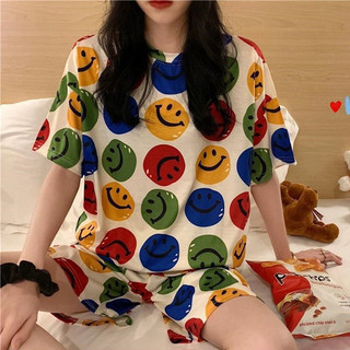 Bộ Đồ Ngủ Cho Nữ Mùa Hè Tay Ngắn Hoạt Hình Có Thể Mặc Bên Ngoài Chó Pacha Kích Thước Lớn Xuân Thu Mùa Hè Mỏng Quần Áo Nhà Bộ Đồ Hai Mảnh