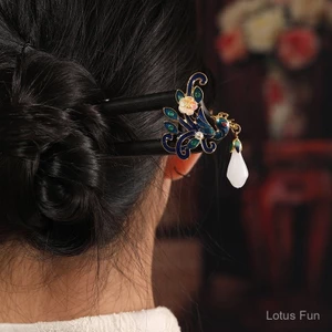 Mới Handmade Hình Chữ U Đôi Kẹp Tóc Mun Kẹp Tóc Cổ Sang Trọng Hàng Ngày Kẹp Tóc Đơn Giản Trung Quốc Sườn Xám Hanfu Phụ Kiện