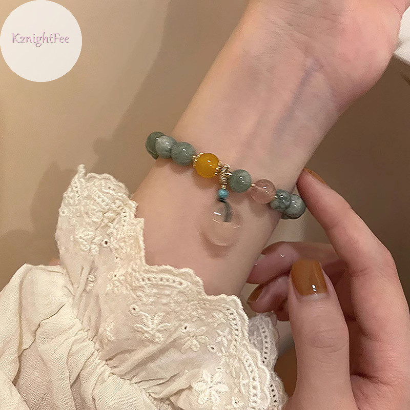 K2nightfee Phong Cách Trung Hoa Giả Ngọc Sen Đính Hạt Vòng Tay Thiết Kế Thời Trang May Mắn Khóa An Toàn Mặt Dây Chuyền Vòng Tay Cho Người Phụ Nữ Cô Gái Trang Sức Quà Tặng VN