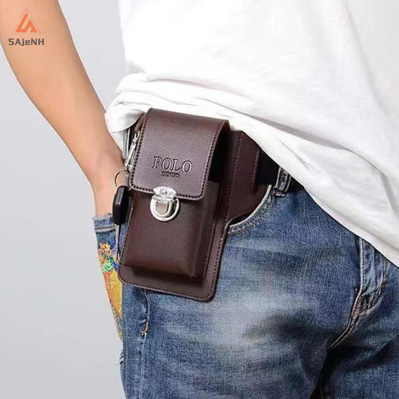 [Sajenh] Túi thắt lưng da đa chức năng thời trang Ví điện thoại di động Du lịch ngoài trời Túi Bum thể thao Mới