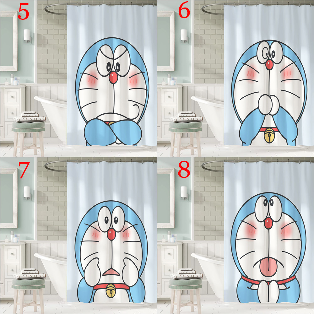 Hoạt Hình Dễ Thương Doremon Polyester Chống Thấm Nước Màn Tắm Chống Nước Phòng Tắm Trang Trí Màn Tắm Vải Trang Trí Phòng Tắm Bộ 12 Móc