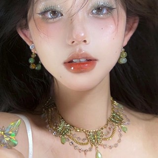 1 chiếc vòng cổ bướm xanh dát kim cương chuỗi xương đòn tua rua nhiều lớp cao cấp