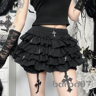 Nữ Mini Skorts Thời Trang Mặt Dây Chữ Thập Nhiều Lớp Xù Cao Cấp Váy Ngắn Màu Đen Cho Xuân Hè