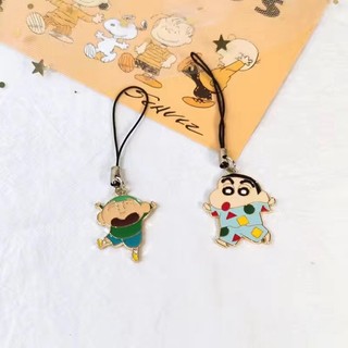 shin chan cậu bé bút chì dây đeo điện thoại ngắn dễ thương treo móc khoá màu đen trang trí phụ kiện
