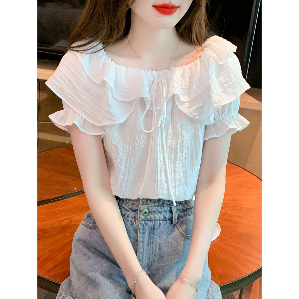 Áo blouse nữ mùa hè kiểu Pháp mới có dây rút